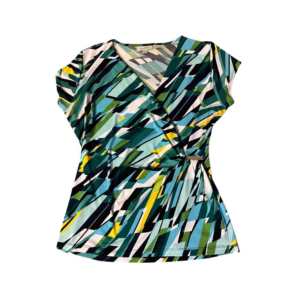 Dressbarn Blouse Womens L Used Geometric Pattern Metal Gathering on Side - Picture 3 of 10